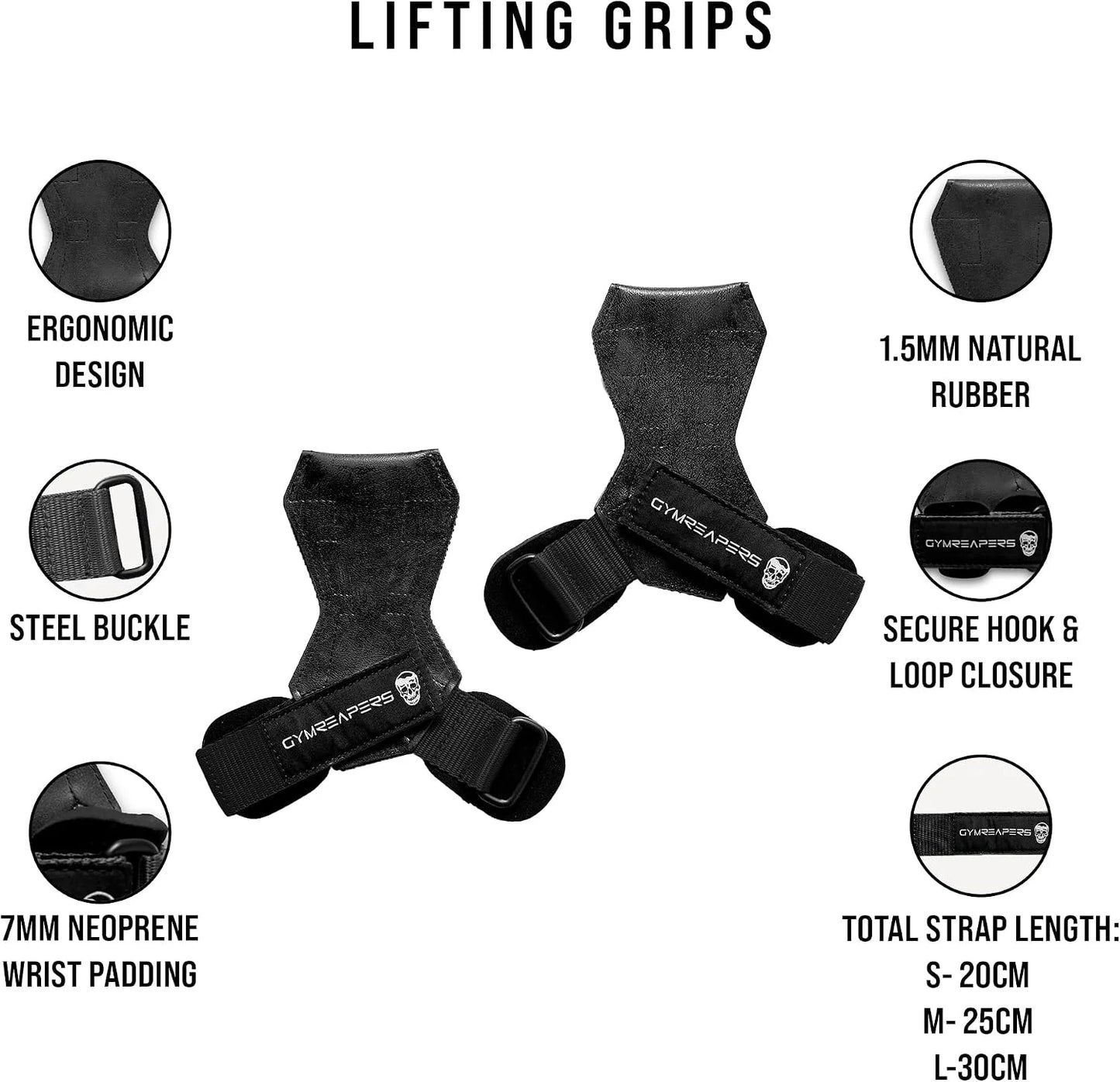 Gymreapers Weight Lifting Grips (Pair) for Heavy Powerlifting, Deadlifts, Rows, Pull Ups, with Neoprene Padded Wrist Wraps Support and Strong Rubber Gloves or Straps for Bodybuilding