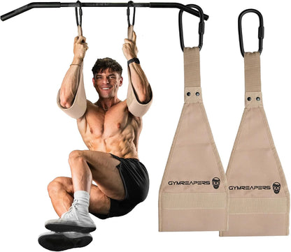 Gymreapers Hanging Ab Straps for Pull-Up Bar - Hang Bar Assist Strap & Strength Workout Equipment, Padded Adjustable Arm Supports with 2 Steel Carabiners for Leg Raises, Abdominal & Core Training