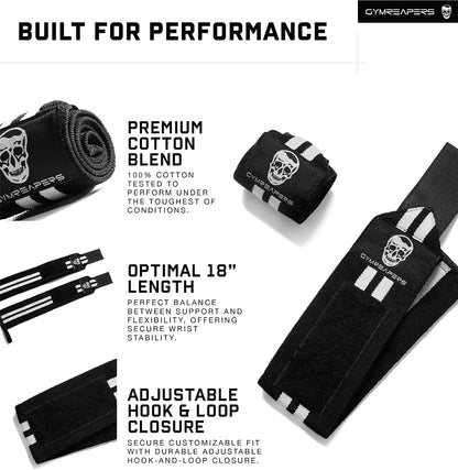 Gymreapers Weightlifting Wrist Wraps (IPF Approved) Professional Quality Wrist Support with Heavy Duty Thumb Loop - Best Wrap for Powerlifting Competition, Strength Training, Bodybuilding