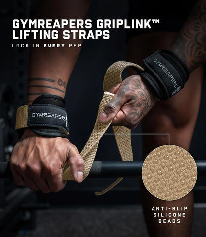 Gymreapers GripLink Lifting Straps – Heavy Duty D-Ring Weight Lifting Wrist Straps with Anti-Slip Silicone Grip Beads, Adjustable Support for Deadlifts, Powerlifting, Cable Machines & Gym Training