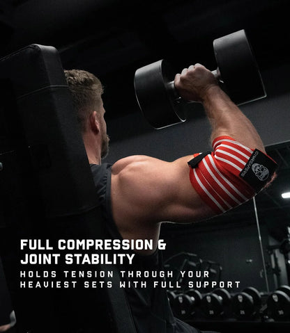 Gymreapers Weightlifting Elbow Wraps (1 Pair) - Flexible 40'' Elbow Compression Strap & Joint Support Brace - for Bench Press, Powerlifting, and Pressing
