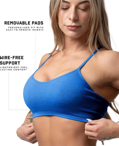 Gymreapers Seamless Sports Bra for Women - Wireless Compression Padded Supportive Bras for Gym, Yoga, & Fitness (X-Small, Electric Blue)