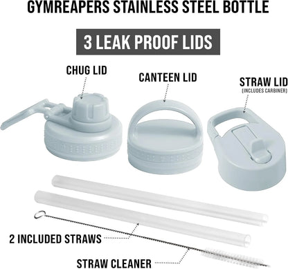 Gymreapers Insulated Water Bottle with Straw - 32 OZ Stainless Steel Water Bottles - BPA Free Metal Double Wall Vacuum Cold Hot Leakfree Flask Jug For Travel, Sports, Gym, School & Workout
