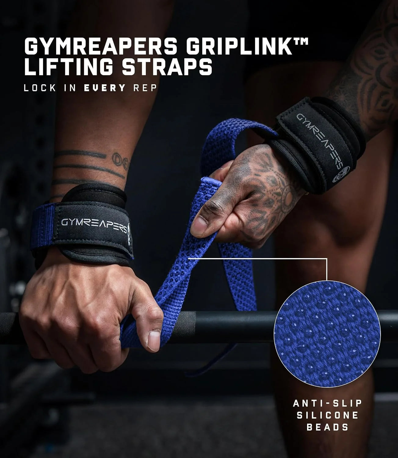 Gymreapers GripLink Lifting Straps – Heavy Duty D-Ring Weight Lifting Wrist Straps with Anti-Slip Silicone Grip Beads, Adjustable Support for Deadlifts, Powerlifting, Cable Machines & Gym Training