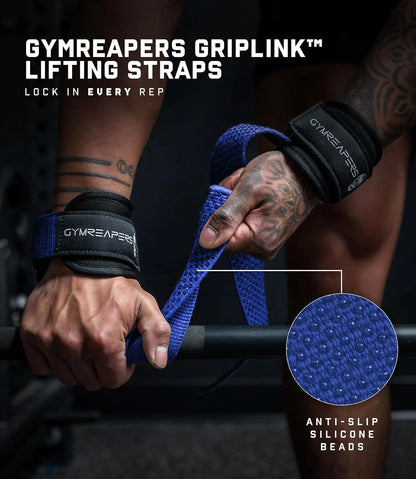 Gymreapers GripLink Lifting Straps – Heavy Duty D-Ring Weight Lifting Wrist Straps with Anti-Slip Silicone Grip Beads, Adjustable Support for Deadlifts, Powerlifting, Cable Machines & Gym Training
