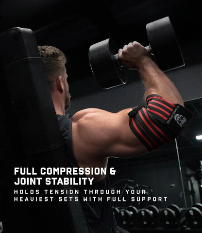 Gymreapers Weightlifting Elbow Wraps (1 Pair) - Flexible 40'' Elbow Compression Strap & Joint Support Brace - for Bench Press, Powerlifting, and Pressing