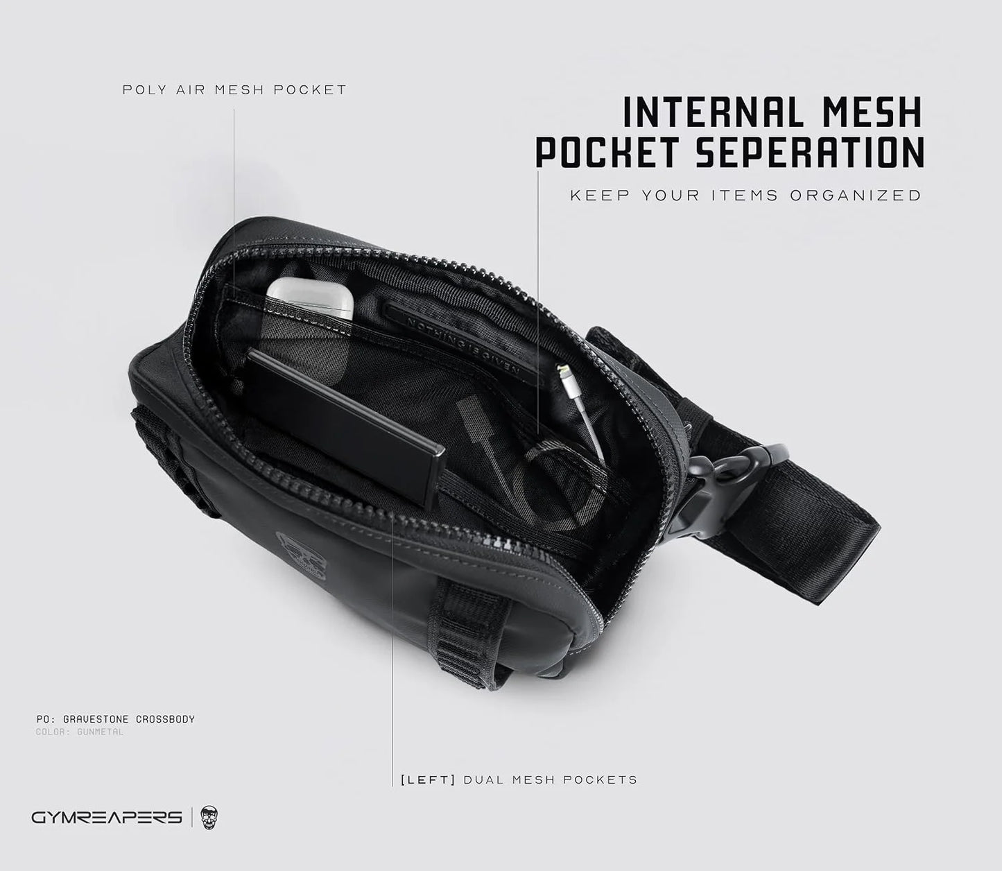 Gymreapers Travel Small Crossbody Bags for Men & Women with Hidden Pocket - Waterproof Crosssbody Fanny Pack for Men with Adjustable Shoulder Sling Belt for Traveling, Running & Hiking (Onyx)