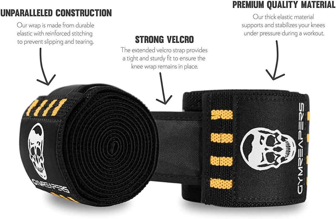 Gymreapers Knee Wraps for Squats and Powerlifting 72 Inch Compression Wraps with Strap for Men & Women Weightlifting Support