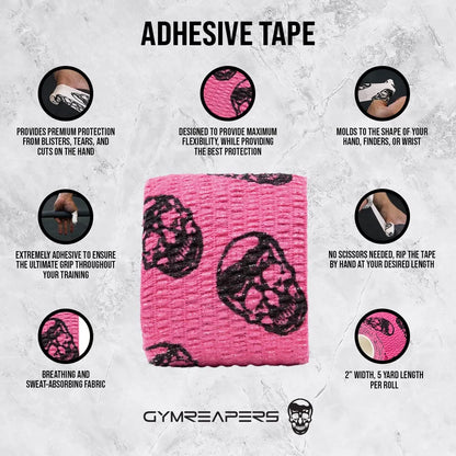 Gymreapers Hook Grip Weightlifting Tape (3 Pack) Premium Adhesive Thumb Skull Tape for Finger Protection, Powerlifting, Exercise & Cross Training - Athletic Sweat Proof Tape
