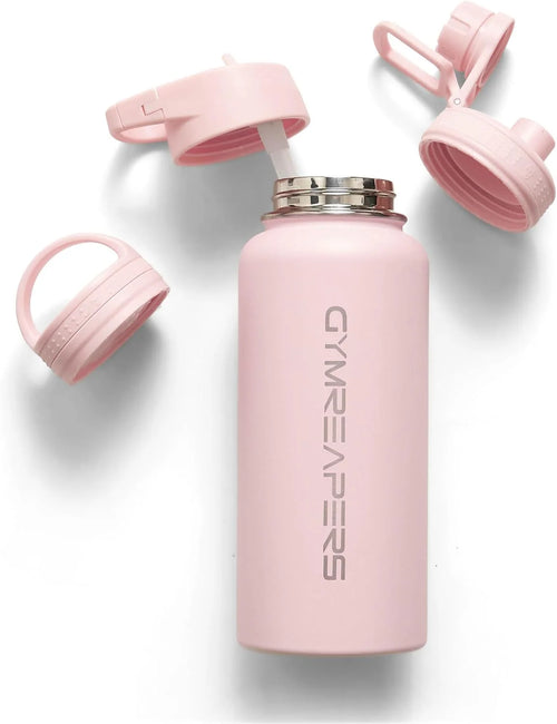 Gymreapers Insulated Water Bottle with Straw - 32 OZ Stainless Steel Water Bottles - BPA Free Metal Double Wall Vacuum Cold Hot Leakfree Flask Jug For Travel, Sports, Gym, School & Workout