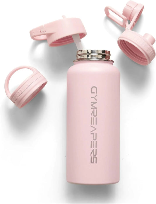 Gymreapers Insulated Water Bottle with Straw - 32 OZ Stainless Steel Water Bottles - BPA Free Metal Double Wall Vacuum Cold Hot Leakfree Flask Jug For Travel, Sports, Gym, School & Workout