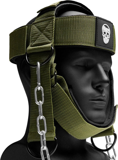 Gymreapers Neck Harness Weight Lifting - Neck Trainer Workout Equipment - Heavy Duty Stainless Steel Chain, Adjustable Neoprene Head Strap, Exercise Equipment for Strength & Pain Relief