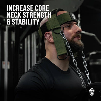 Gymreapers Neck Harness Weight Lifting - Neck Trainer Workout Equipment - Heavy Duty Stainless Steel Chain, Adjustable Neoprene Head Strap, Exercise Equipment for Strength & Pain Relief