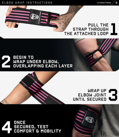 Gymreapers Weightlifting Elbow Wraps (1 Pair) - Flexible 40'' Elbow Compression Strap & Joint Support Brace - for Bench Press, Powerlifting, and Pressing