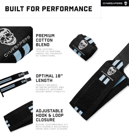 Gymreapers Weightlifting Wrist Wraps (IPF Approved) Professional Quality Wrist Support with Heavy Duty Thumb Loop - Best Wrap for Powerlifting Competition, Strength Training, Bodybuilding