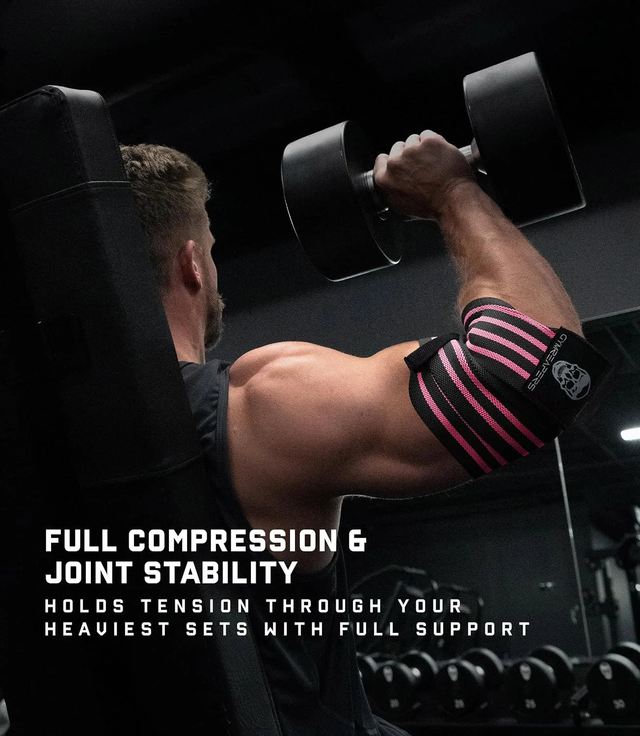 Gymreapers Weightlifting Elbow Wraps (1 Pair) - Flexible 40'' Elbow Compression Strap & Joint Support Brace - for Bench Press, Powerlifting, and Pressing
