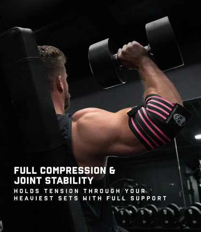 Gymreapers Weightlifting Elbow Wraps (1 Pair) - Flexible 40'' Elbow Compression Strap & Joint Support Brace - for Bench Press, Powerlifting, and Pressing