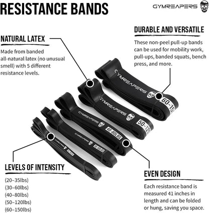 Gymreapers Resistance Bands for Working Out – Elastic Pull Up Exercise Assistance Bands Set for Powerlifting, Stretching, WOD, Strength Training – for Men & Women