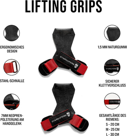 Gymreapers Weight Lifting Grips (Pair) for Heavy Powerlifting, Deadlifts, Rows, Pull Ups, with Neoprene Padded Wrist Wraps Support and Strong Rubber Gloves or Straps for Bodybuilding