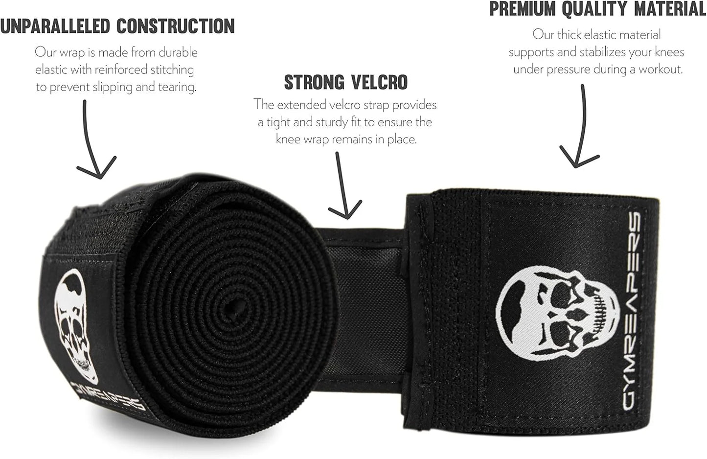 Gymreapers Knee Wraps for Squats and Powerlifting 72 Inch Compression Wraps with Strap for Men & Women Weightlifting Support