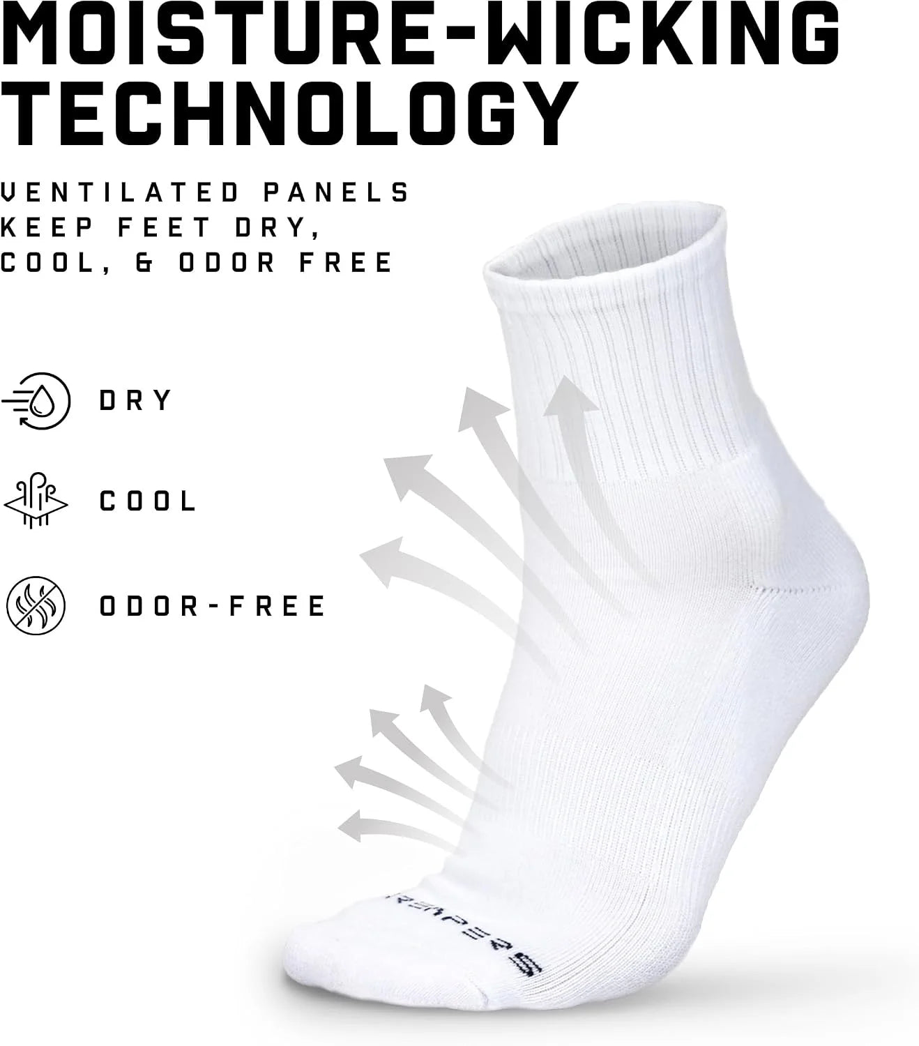 Gymreapers Quarter Socks for Men & Women (6-Pack) Moisture-Wicking Cotton Athletic Socks, Breathable Low Cut Supportive Fit