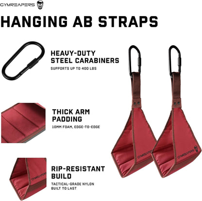 Gymreapers Hanging Ab Straps for Pull-Up Bar - Hang Bar Assist Strap & Strength Workout Equipment, Padded Adjustable Arm Supports with 2 Steel Carabiners for Leg Raises, Abdominal & Core Training