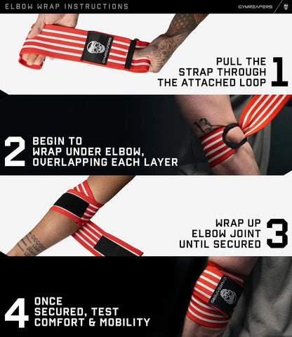 Gymreapers Weightlifting Elbow Wraps (1 Pair) - Flexible 40'' Elbow Compression Strap & Joint Support Brace - for Bench Press, Powerlifting, and Pressing