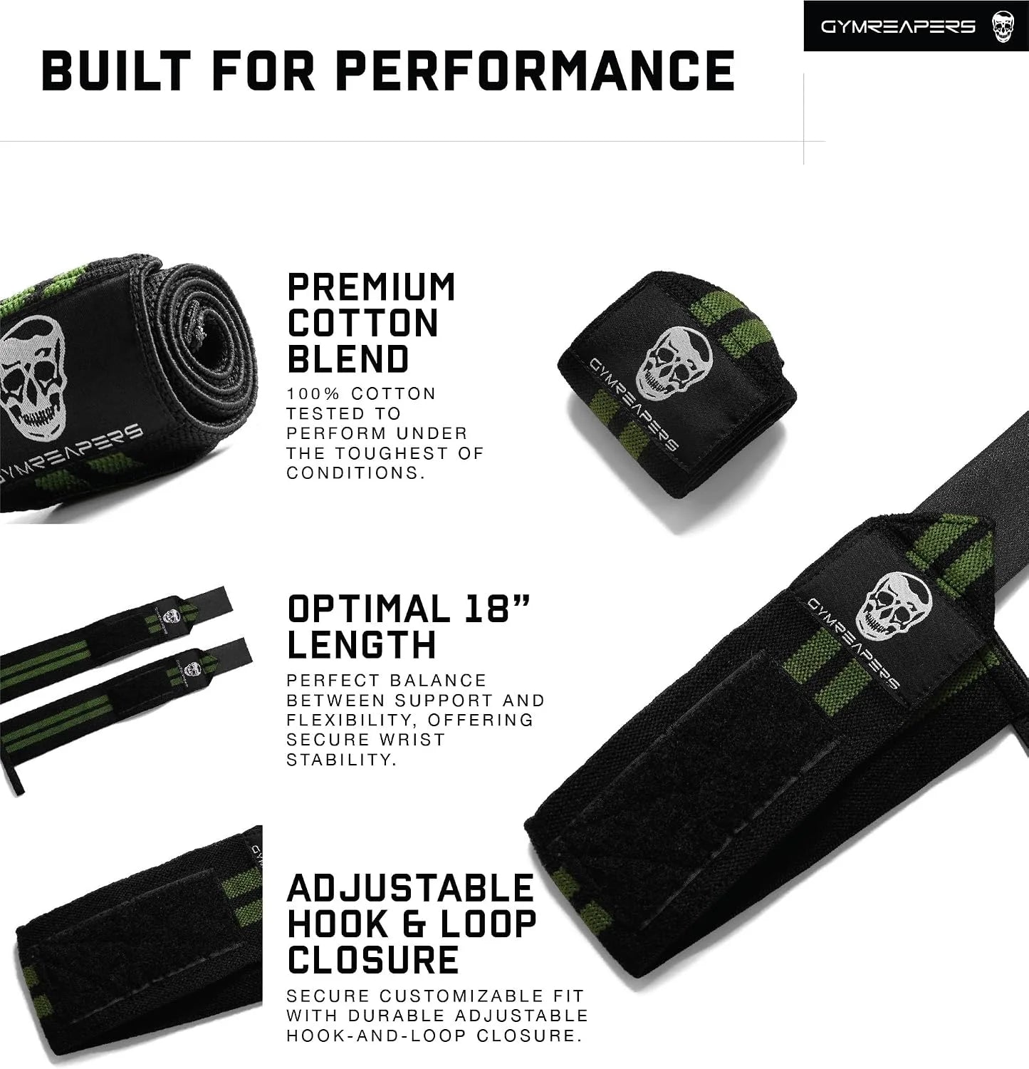 Gymreapers Weightlifting Wrist Wraps (IPF Approved) Professional Quality Wrist Support with Heavy Duty Thumb Loop - Best Wrap for Powerlifting Competition, Strength Training, Bodybuilding