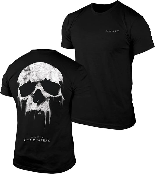 Gymreapers Skull Moisture Wicking T-Shirts for Men - Short Sleeve Workout Gym Shirts - Running Athletic Tees & Dry Fit Tshirt