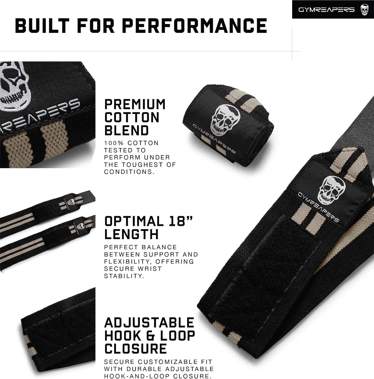 Gymreapers Weightlifting Wrist Wraps (IPF Approved) Professional Quality Wrist Support with Heavy Duty Thumb Loop - Best Wrap for Powerlifting Competition, Strength Training, Bodybuilding