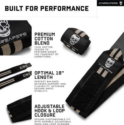 Gymreapers Weightlifting Wrist Wraps (IPF Approved) Professional Quality Wrist Support with Heavy Duty Thumb Loop - Best Wrap for Powerlifting Competition, Strength Training, Bodybuilding
