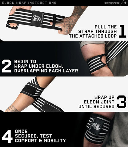 Gymreapers Weightlifting Elbow Wraps (1 Pair) - Flexible 40'' Elbow Compression Strap & Joint Support Brace - for Bench Press, Powerlifting, and Pressing
