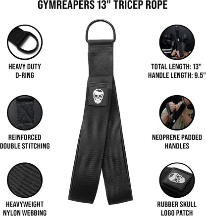 Gymreapers Tricep Rope Cable Attachment - Multi-Workout Tricep Pull Down Cable Attachment - Perfect Gym Cable attachments (3 Lengths Built in One)