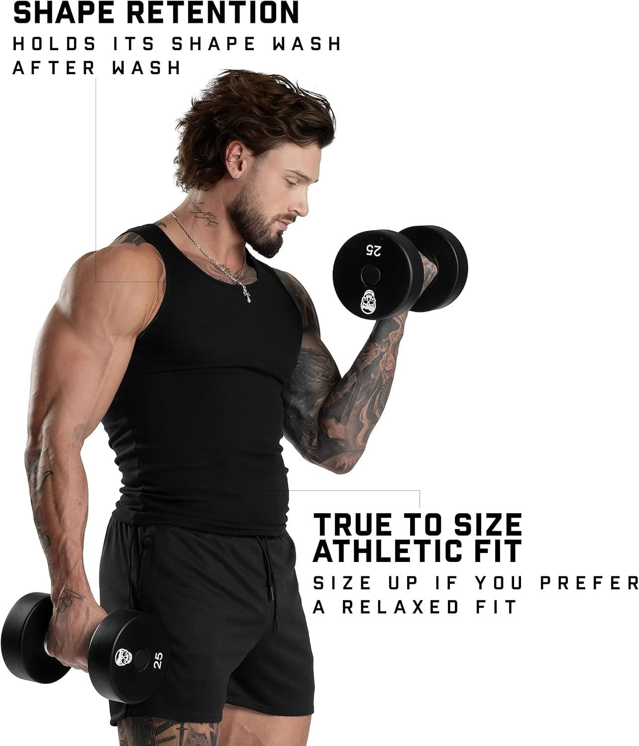 Gymreapers Mens Tank Tops Ribbed Sleeveless Undershirts - Cotton Fit Compression Tank for Gym, Workout & Training - Pack of 3