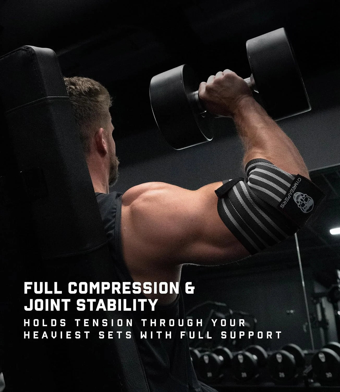 Gymreapers Weightlifting Elbow Wraps (1 Pair) - Flexible 40'' Elbow Compression Strap & Joint Support Brace - for Bench Press, Powerlifting, and Pressing