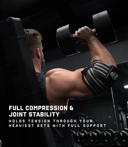 Gymreapers Weightlifting Elbow Wraps (1 Pair) - Flexible 40'' Elbow Compression Strap & Joint Support Brace - for Bench Press, Powerlifting, and Pressing