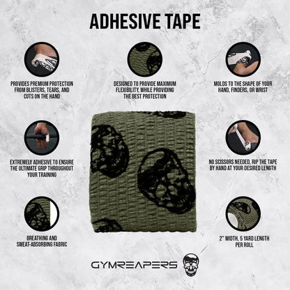 Gymreapers Hook Grip Weightlifting Tape (3 Pack) Premium Adhesive Thumb Skull Tape for Finger Protection, Powerlifting, Exercise & Cross Training - Athletic Sweat Proof Tape