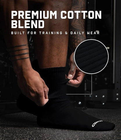 Gymreapers Crew Socks For Men & Women (6-Pack) – Long Moisture Wicking 100% Cotton Socks - Breathable Supportive Fit Socks