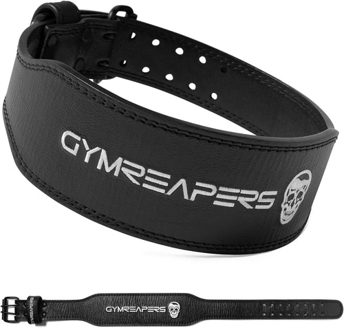 Gymreapers Leather Weightlifting Belt for Bodybuilding, Squatting, Lower Back Support & Back Pain - Real Leather, Adjustable Buckle Sizing - Men Women