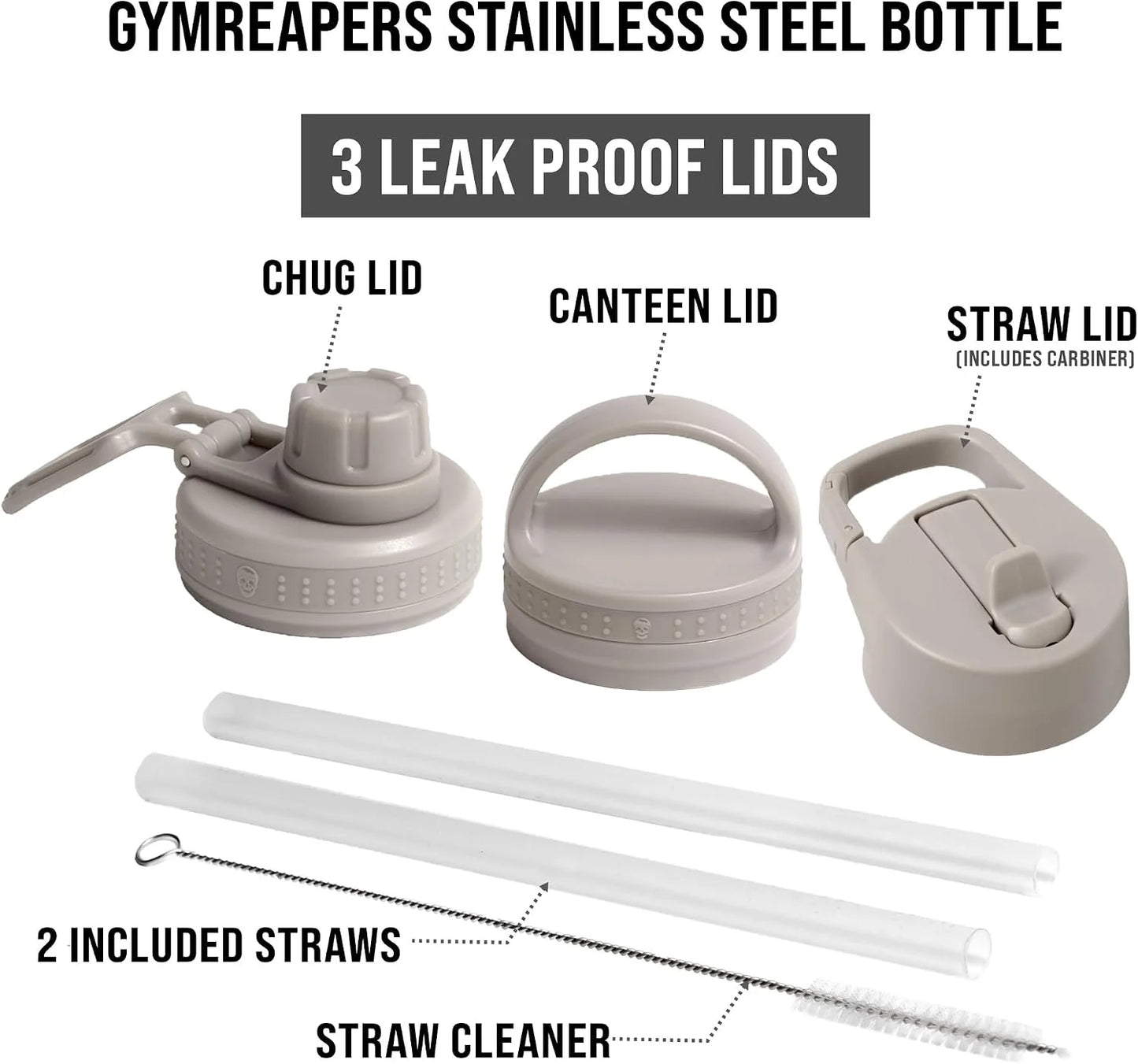 Gymreapers Insulated Water Bottle with Straw - 32 OZ Stainless Steel Water Bottles - BPA Free Metal Double Wall Vacuum Cold Hot Leakfree Flask Jug For Travel, Sports, Gym, School & Workout