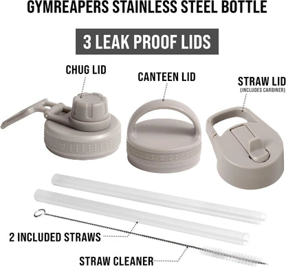Gymreapers Insulated Water Bottle with Straw - 32 OZ Stainless Steel Water Bottles - BPA Free Metal Double Wall Vacuum Cold Hot Leakfree Flask Jug For Travel, Sports, Gym, School & Workout