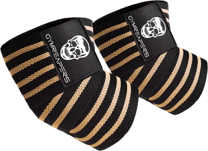 Gymreapers Weightlifting Elbow Wraps (1 Pair) - Flexible 40'' Elbow Compression Strap & Joint Support Brace - for Bench Press, Powerlifting, and Pressing