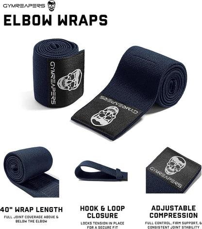 Gymreapers Weightlifting Elbow Wraps (1 Pair) - Flexible 40'' Elbow Compression Strap & Joint Support Brace - for Bench Press, Powerlifting, and Pressing