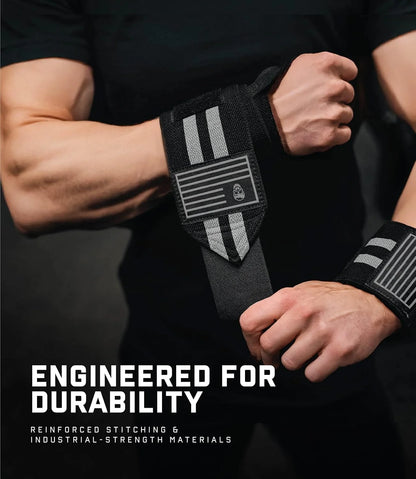 Gymreapers Weightlifting Wrist Wraps (IPF Approved) Professional Quality Wrist Support with Heavy Duty Thumb Loop - Best Wrap for Powerlifting Competition, Strength Training, Bodybuilding