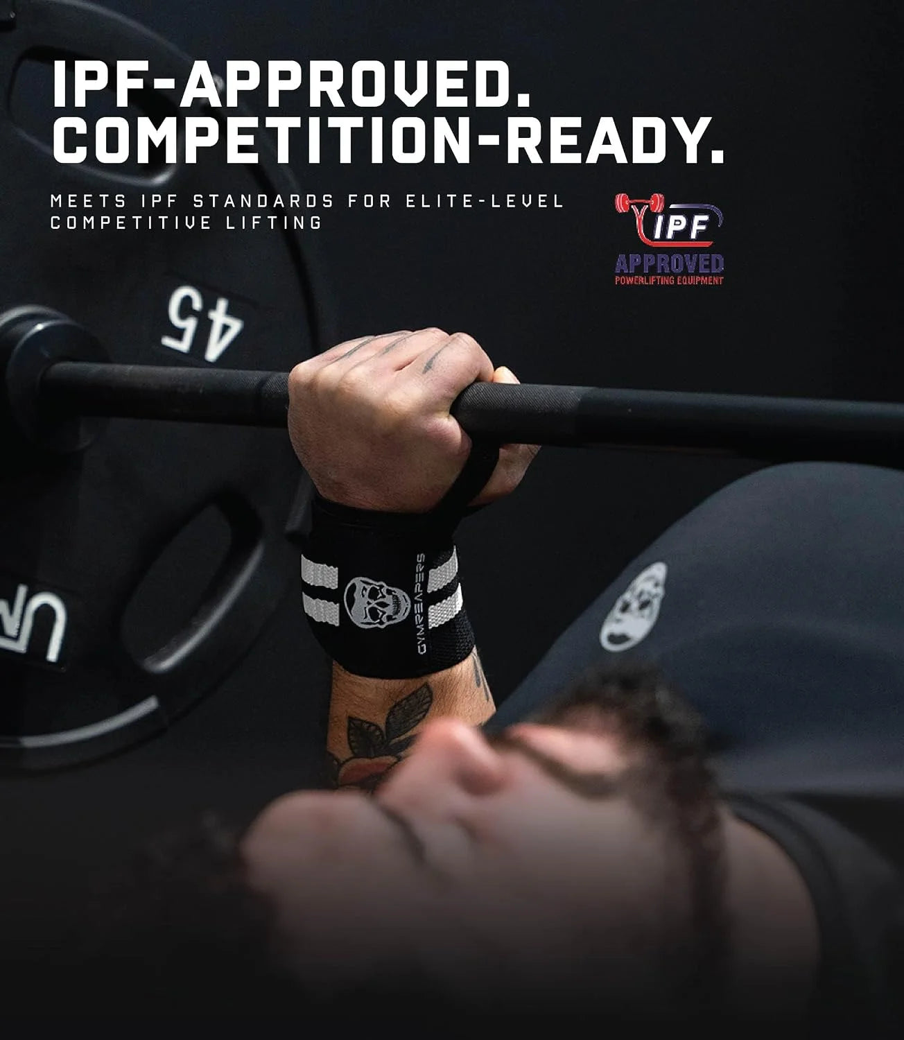 Gymreapers Weightlifting Wrist Wraps (IPF Approved) Professional Quality Wrist Support with Heavy Duty Thumb Loop - Best Wrap for Powerlifting Competition, Strength Training, Bodybuilding