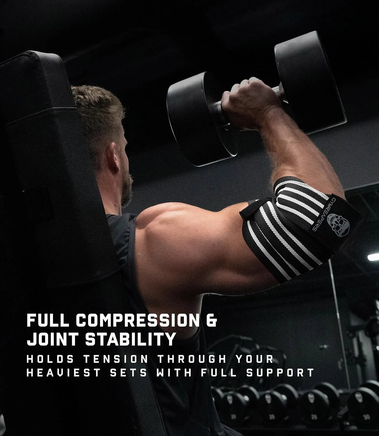 Gymreapers Weightlifting Elbow Wraps (1 Pair) - Flexible 40'' Elbow Compression Strap & Joint Support Brace - for Bench Press, Powerlifting, and Pressing
