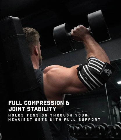 Gymreapers Weightlifting Elbow Wraps (1 Pair) - Flexible 40'' Elbow Compression Strap & Joint Support Brace - for Bench Press, Powerlifting, and Pressing