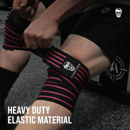 Gymreapers Knee Wraps for Squats and Powerlifting 72 Inch Compression Wraps with Strap for Men & Women Weightlifting Support