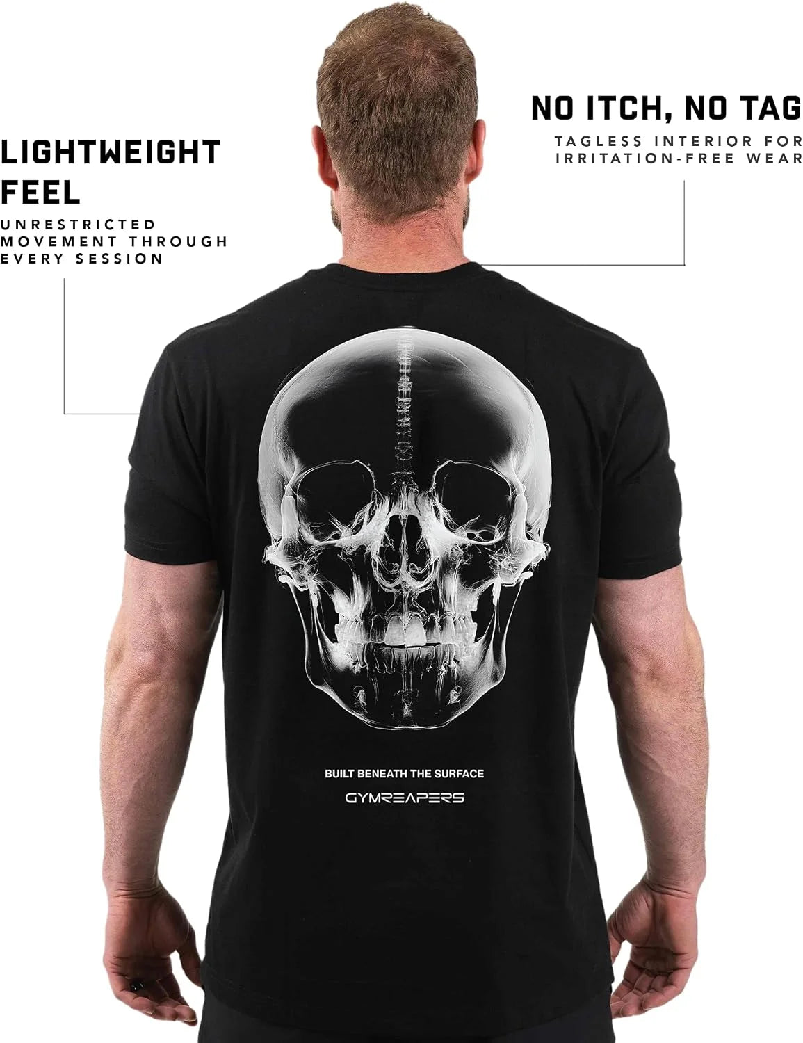 Gymreapers Skull Moisture Wicking T-Shirts for Men - Short Sleeve Workout Gym Shirts - Running Athletic Tees & Dry Fit Tshirt