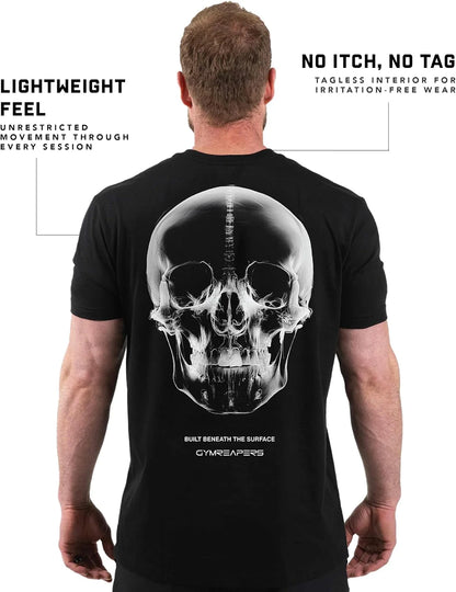 Gymreapers Skull Moisture Wicking T-Shirts for Men - Short Sleeve Workout Gym Shirts - Running Athletic Tees & Dry Fit Tshirt